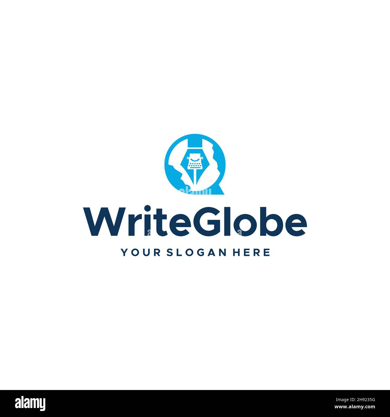 flat WriteGlobe pen typewriter globe logo design Stock Vector