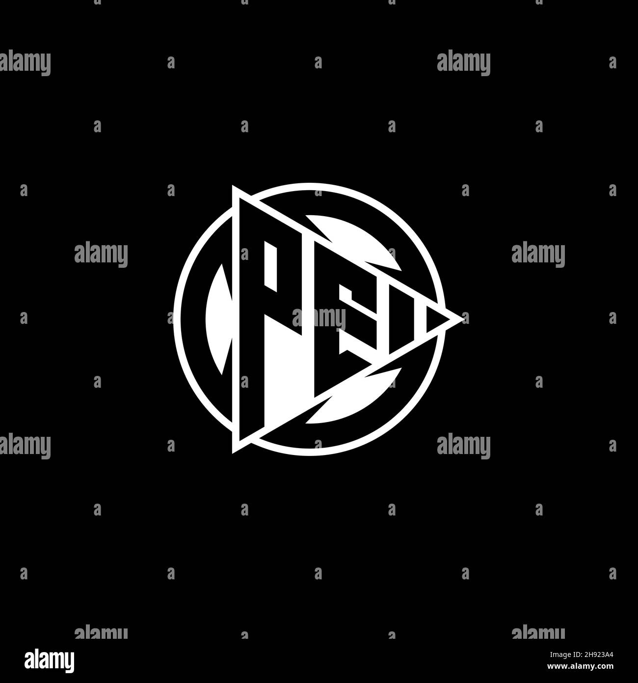 PE Monogram logo letter with triangle play shape and circle rounded style on isolated background. Triangle circle monogram logo, triangle play button Stock Vector
