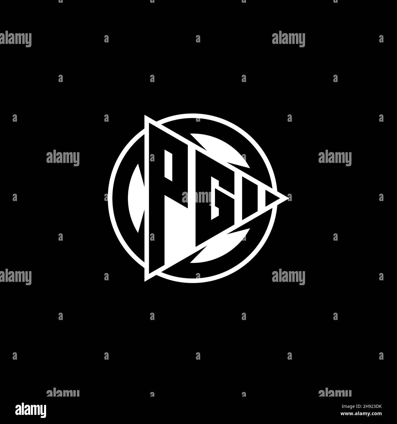 PG Monogram logo letter with triangle play shape and circle rounded style on isolated background. Triangle circle monogram logo, triangle play button Stock Vector