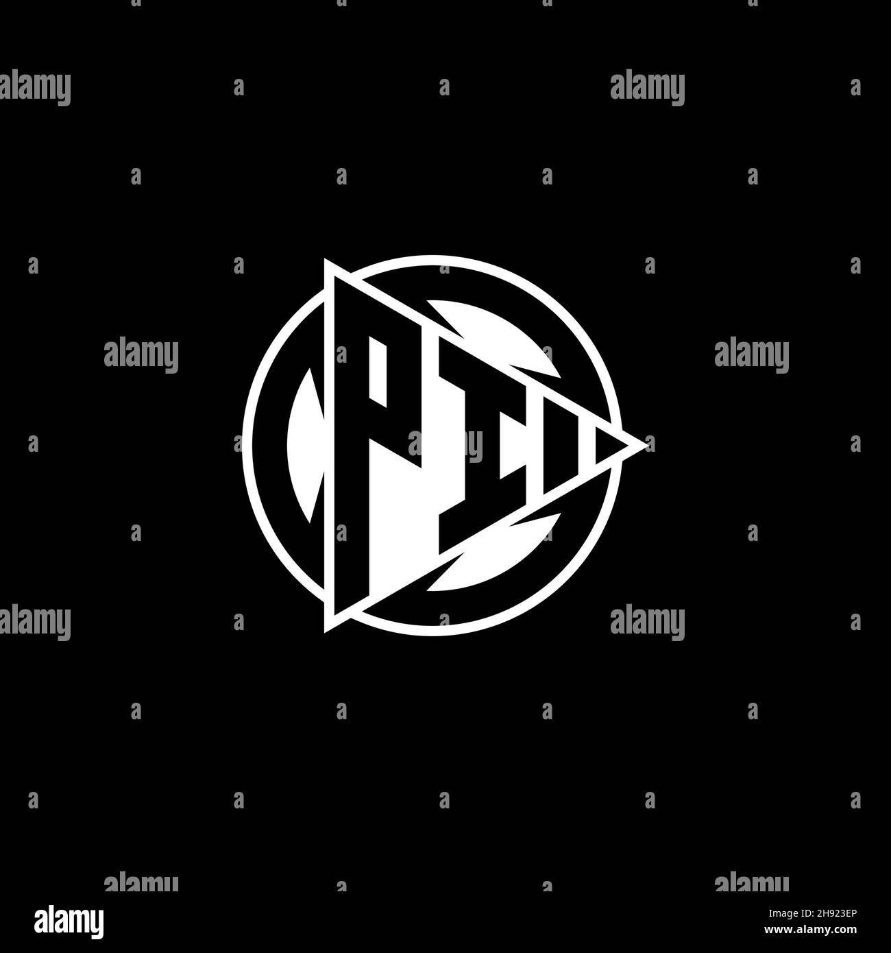 PI Monogram logo letter with triangle play shape and circle rounded style on isolated background. Triangle circle monogram logo, triangle play button Stock Vector