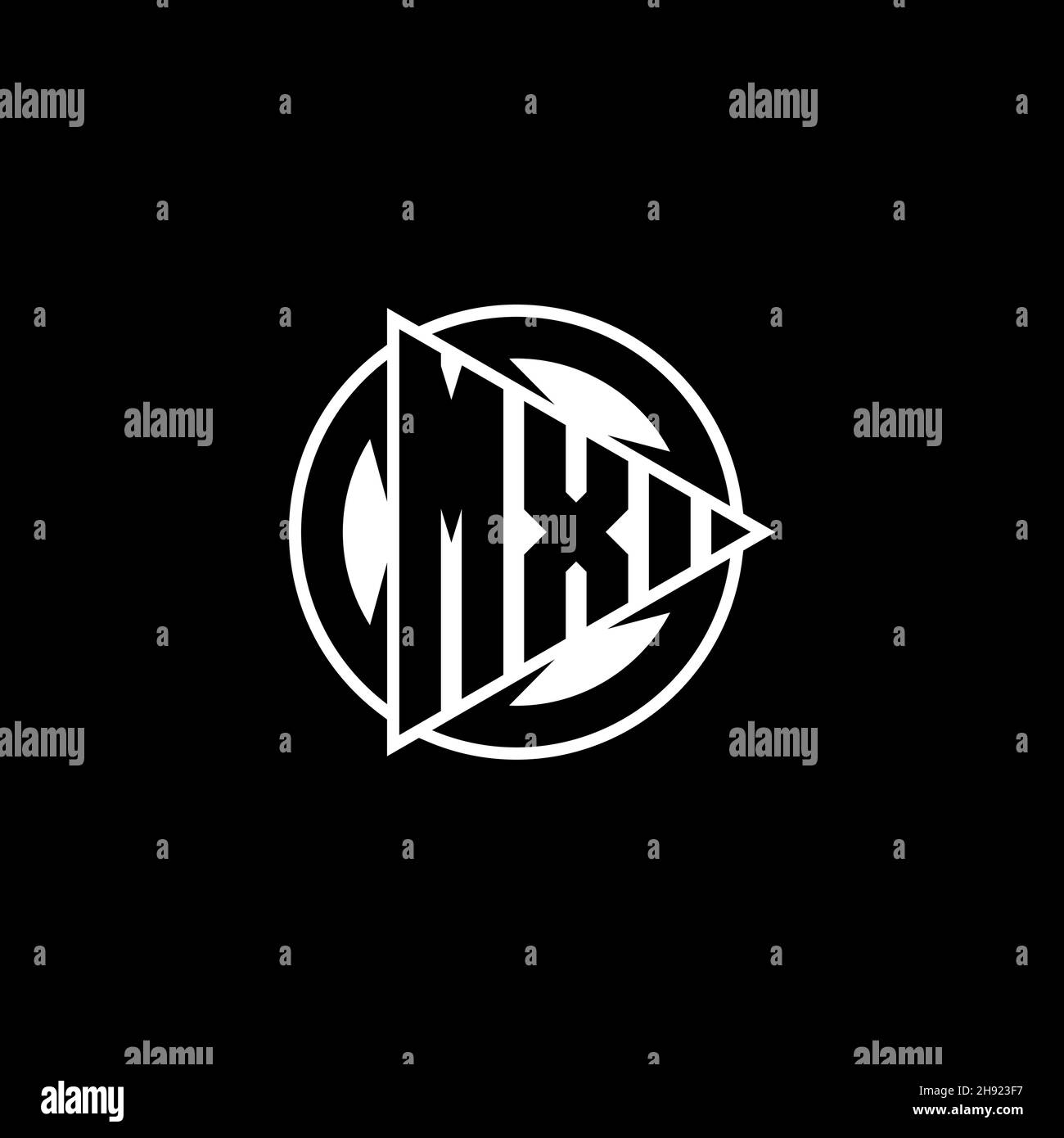 MX Monogram logo letter with triangle play shape and circle rounded style on isolated background. Triangle circle monogram logo, triangle play button Stock Vector