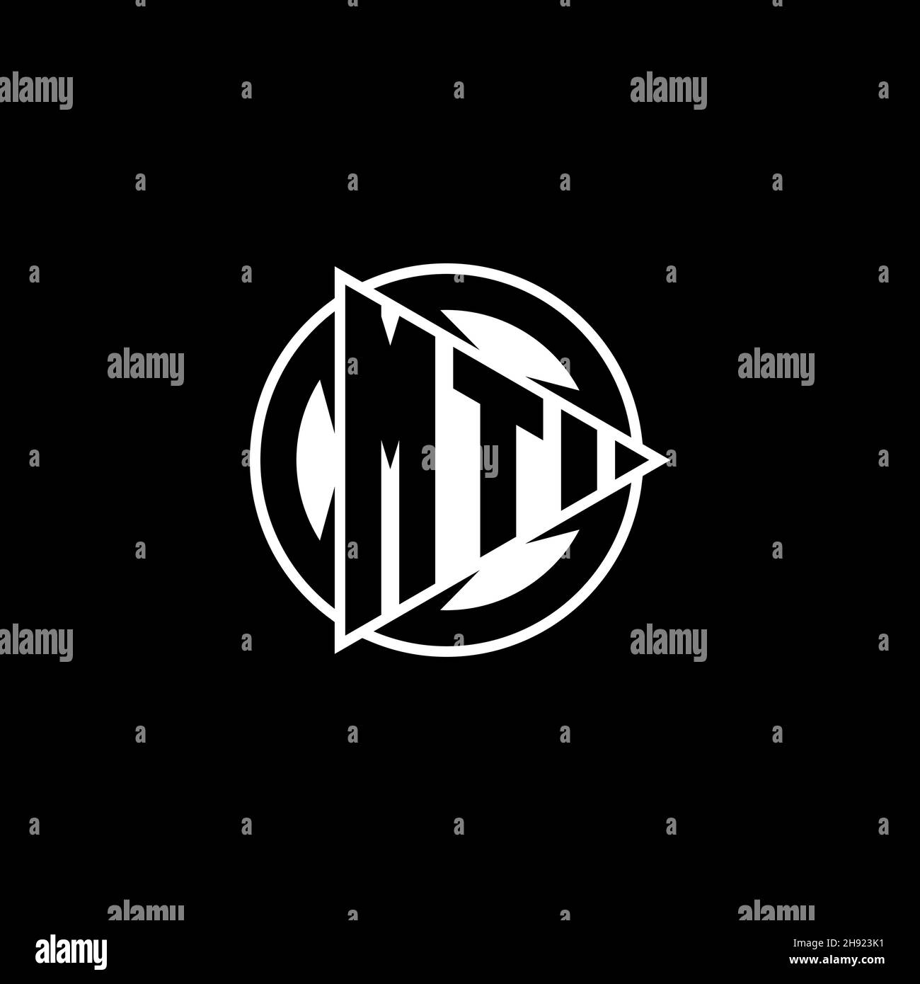 MT Monogram logo letter with triangle play shape and circle rounded style on isolated background. Triangle circle monogram logo, triangle play button Stock Vector