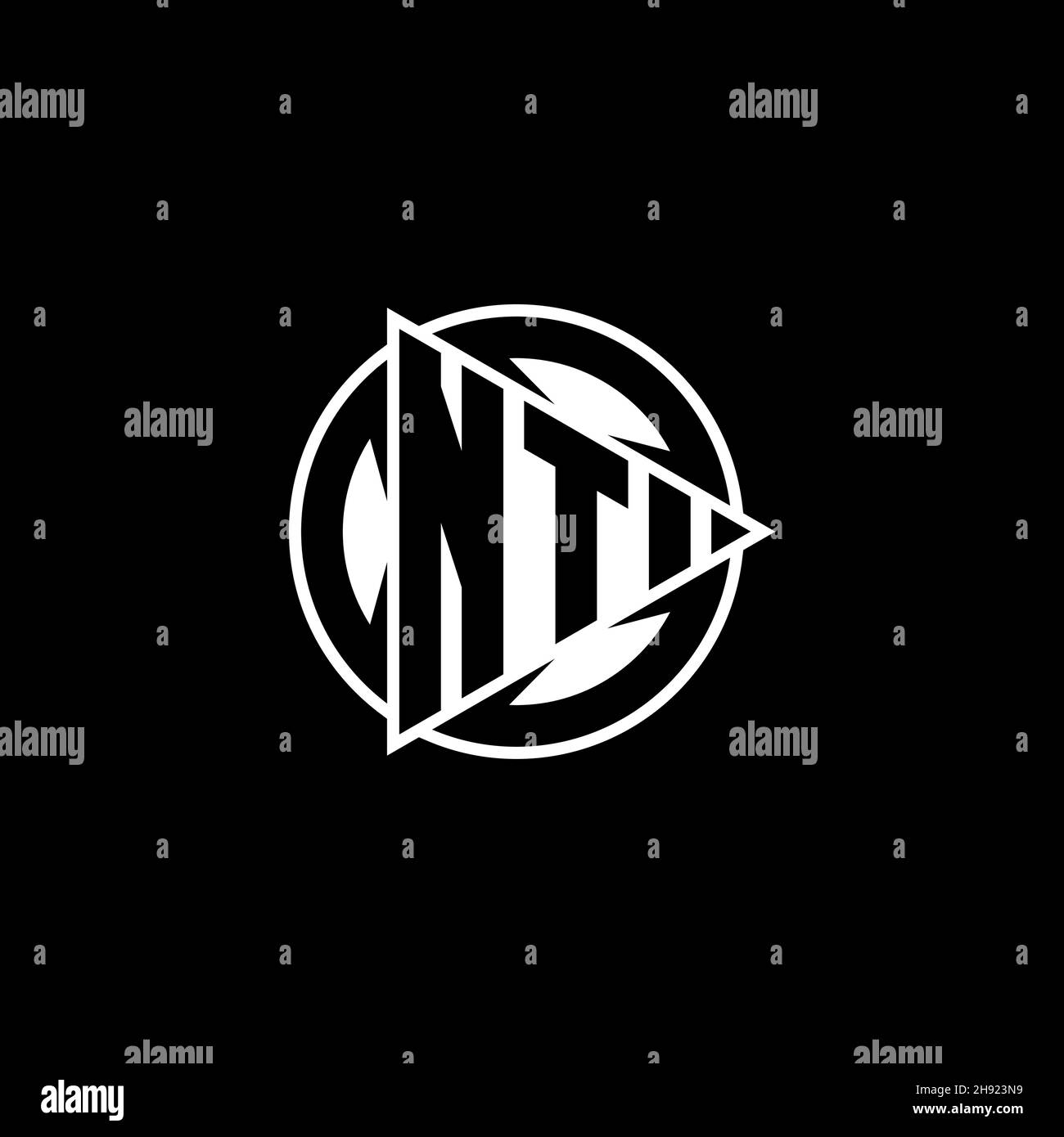 NT Monogram logo letter with triangle play shape and circle rounded style on isolated background. Triangle circle monogram logo, triangle play button Stock Vector