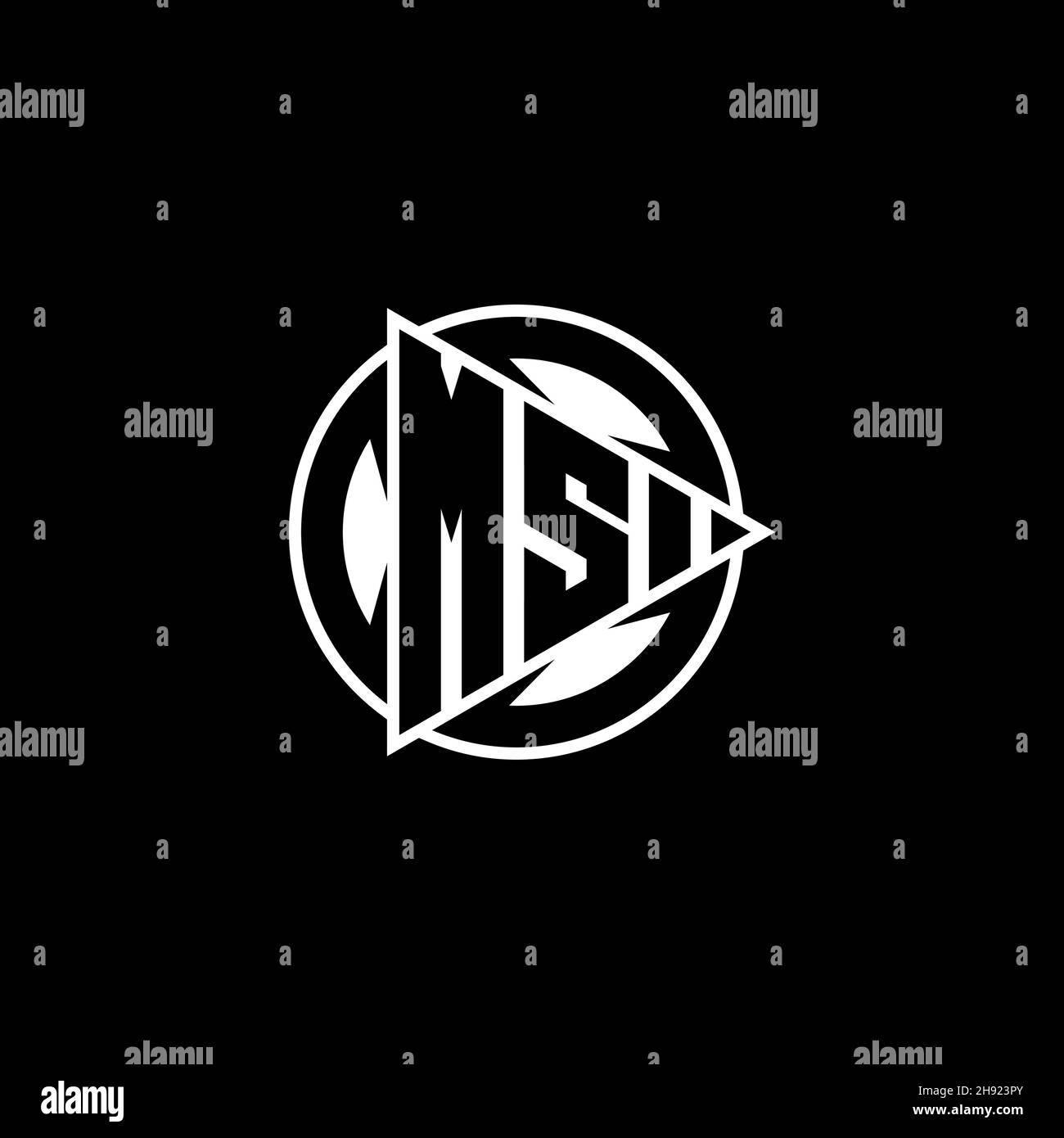 MS Monogram logo letter with triangle play shape and circle rounded style on isolated background. Triangle circle monogram logo, triangle play button Stock Vector