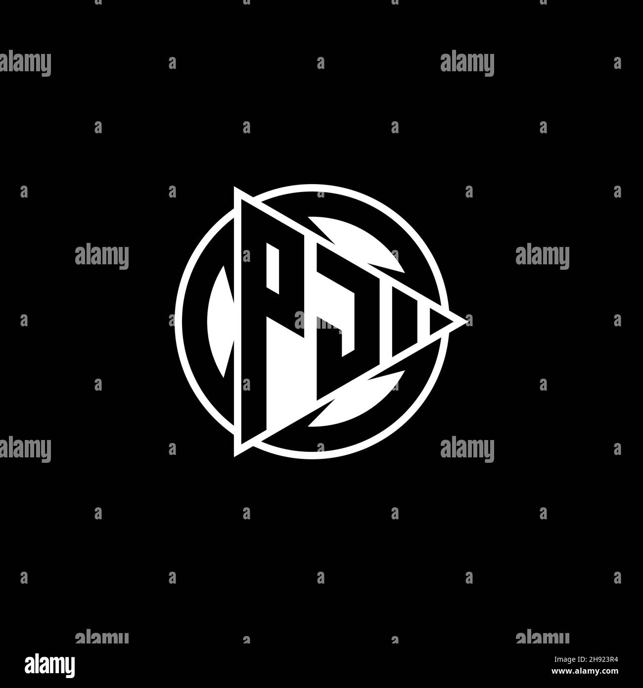 PJ Monogram logo letter with triangle play shape and circle rounded style on isolated background. Triangle circle monogram logo, triangle play button Stock Vector