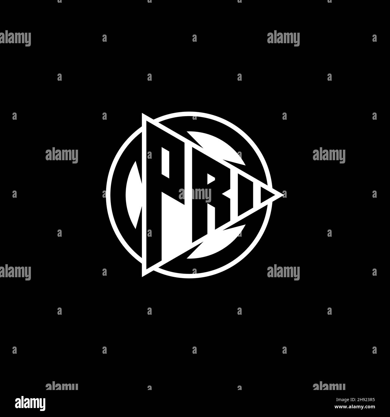 PR Monogram logo letter with triangle play shape and circle rounded style on isolated background. Triangle circle monogram logo, triangle play button Stock Vector
