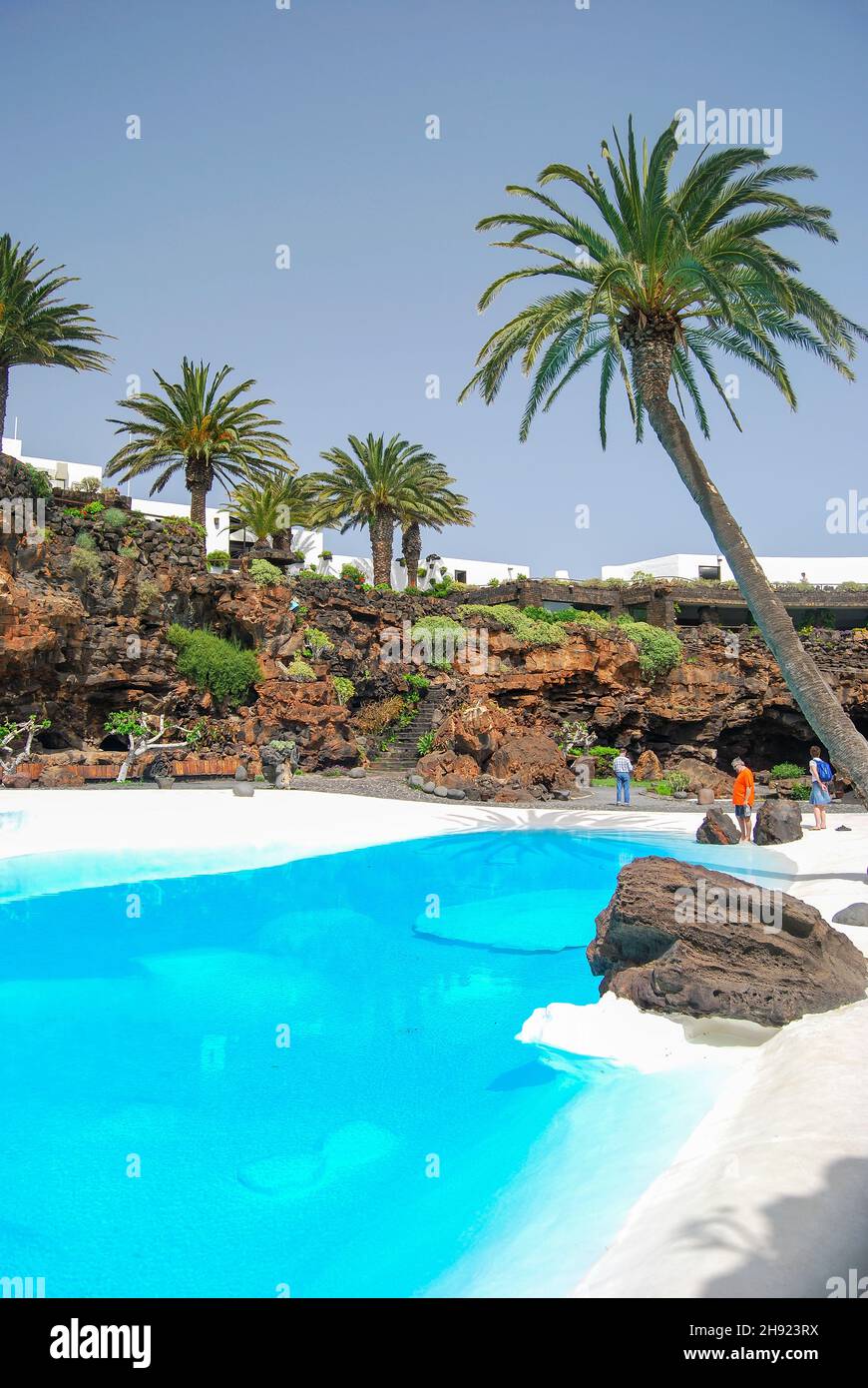 Emerald-blue pool, Jameos del Agua, Arrietta, Province of Las Palmas, Lanzarote, Canary Islands, Spain Stock Photo