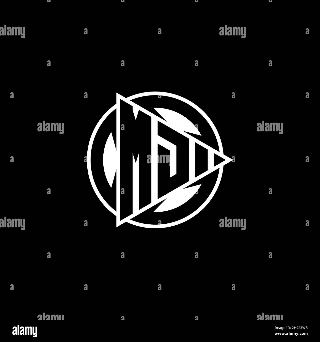 MD Monogram logo letter with triangle play shape and circle rounded style on isolated background. Triangle circle monogram logo, triangle play button Stock Vector