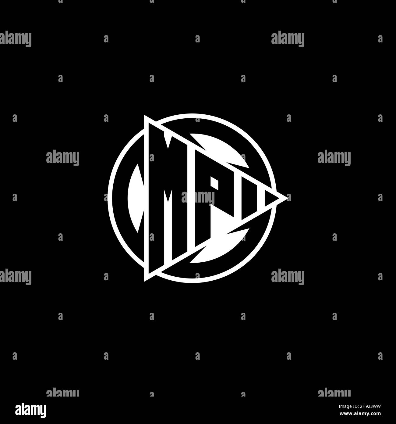 MP Monogram logo letter with triangle play shape and circle rounded style on isolated background. Triangle circle monogram logo, triangle play button Stock Vector