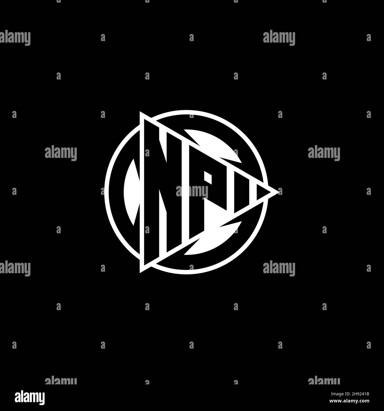 NP Monogram logo letter with triangle play shape and circle rounded style on isolated background. Triangle circle monogram logo, triangle play button Stock Vector