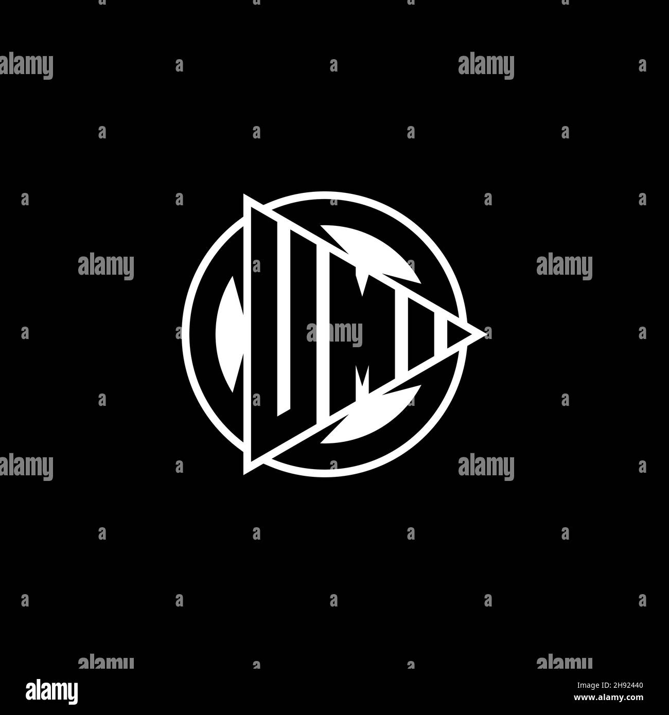 UM Monogram logo letter with triangle play shape and circle rounded style on isolated background. Triangle circle monogram logo, triangle play button Stock Vector