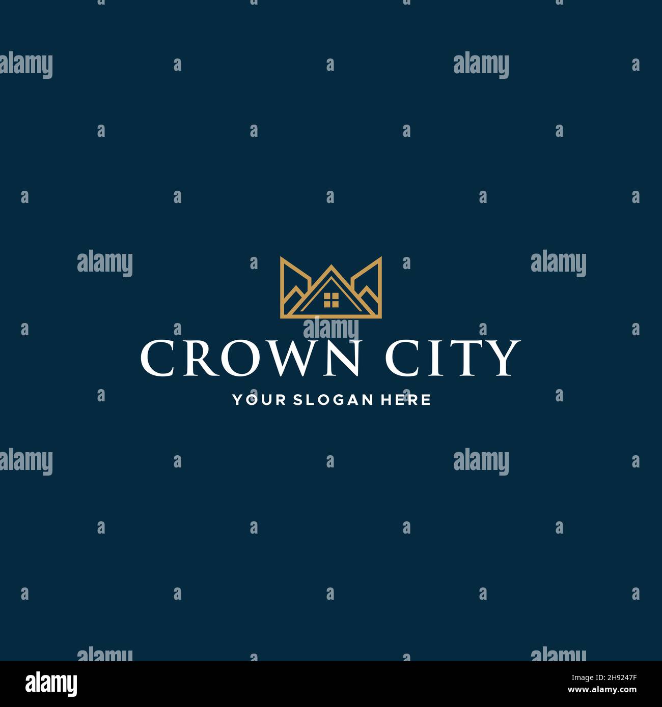 flat CROWN CITY building house roof logo design Stock Vector