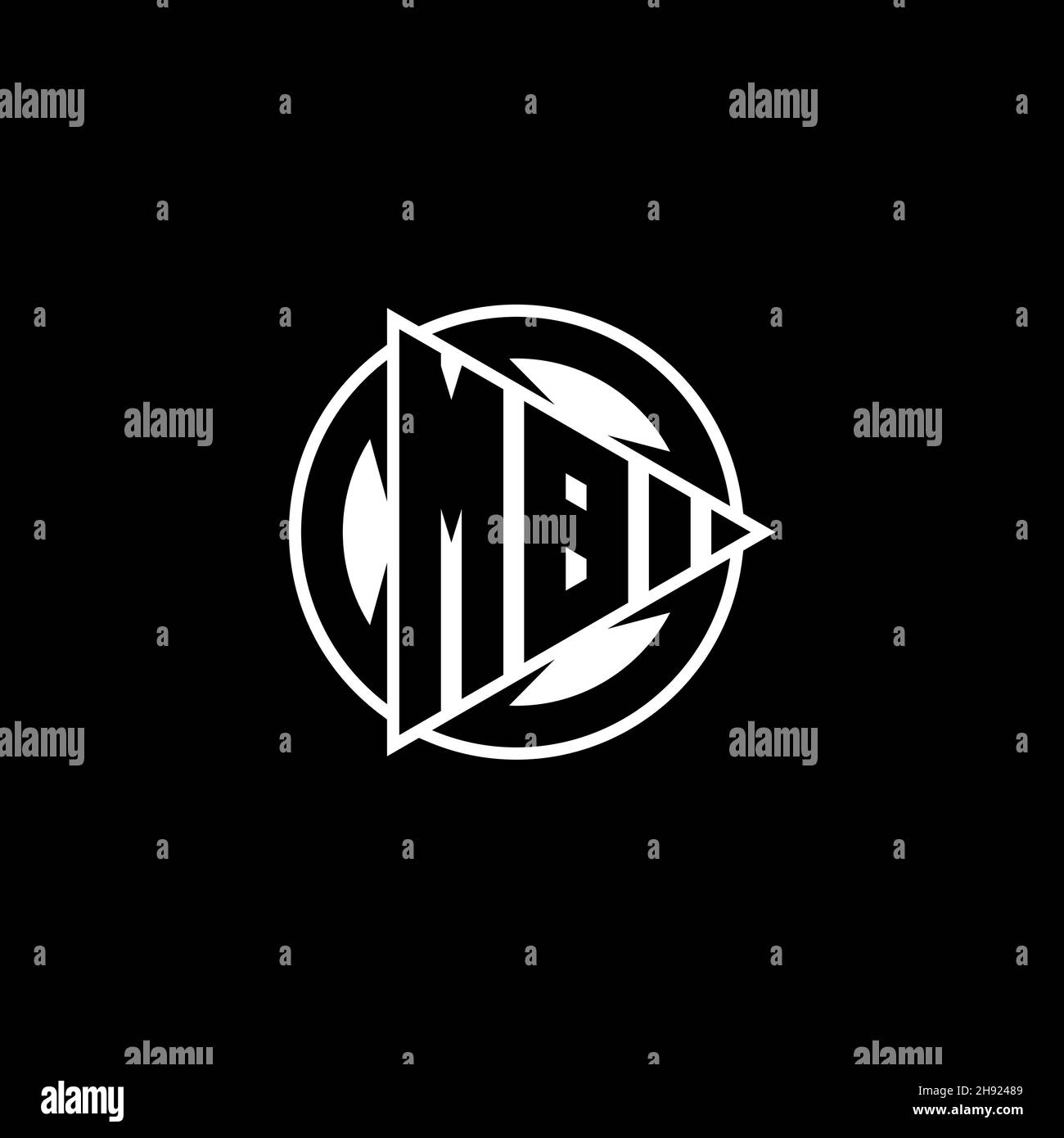 MB Monogram logo letter with triangle play shape and circle rounded style on isolated background. Triangle circle monogram logo, triangle play button Stock Vector