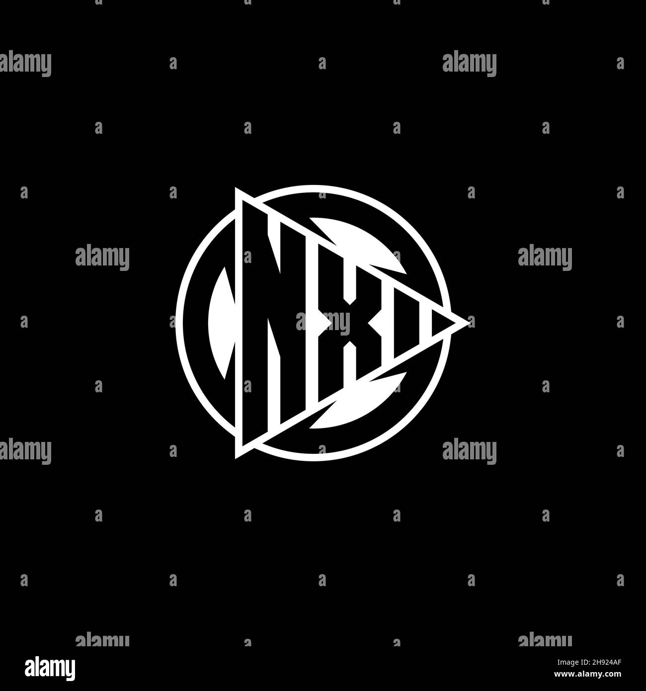 NX Monogram logo letter with triangle play shape and circle rounded style on isolated background. Triangle circle monogram logo, triangle play button Stock Vector