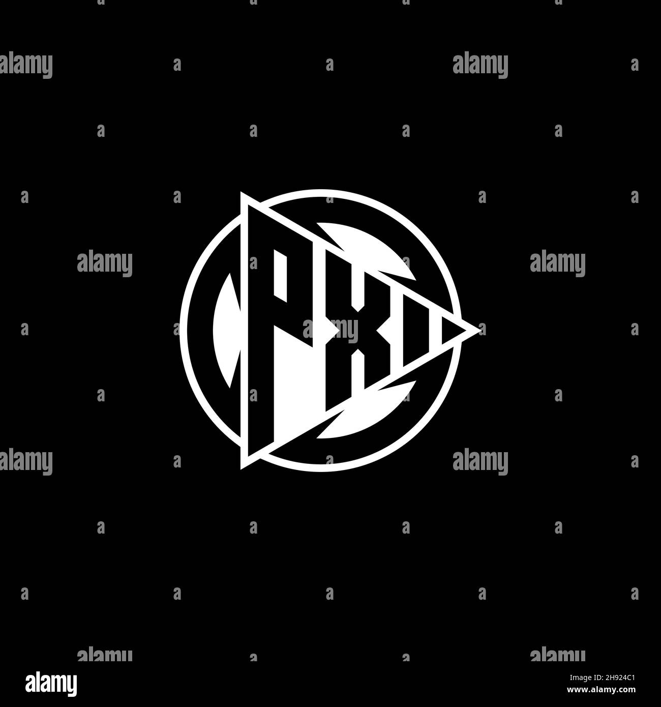 PX Monogram logo letter with triangle play shape and circle rounded style on isolated background. Triangle circle monogram logo, triangle play button Stock Vector