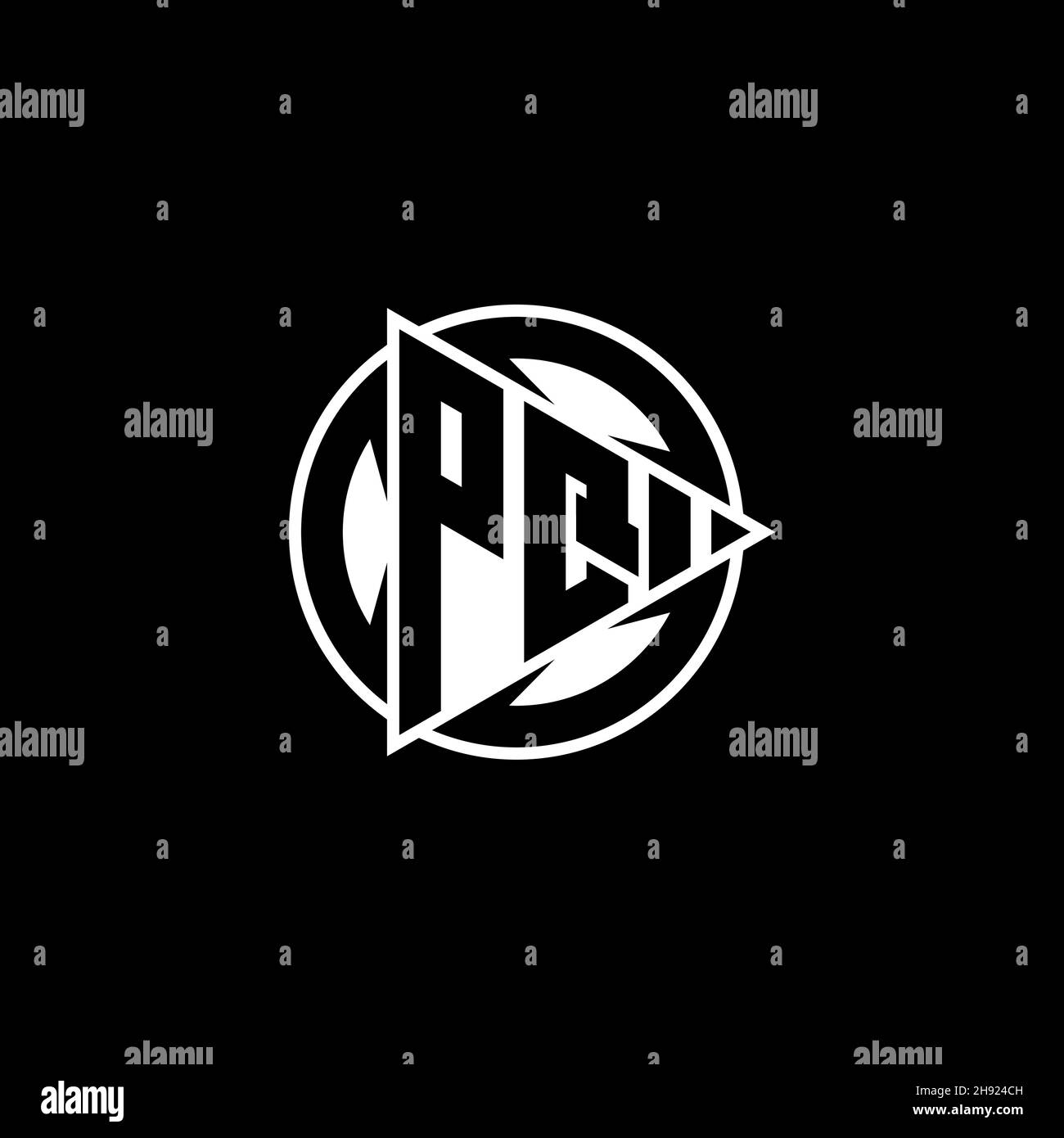 PQ Monogram logo letter with triangle play shape and circle rounded style on isolated background. Triangle circle monogram logo, triangle play button Stock Vector