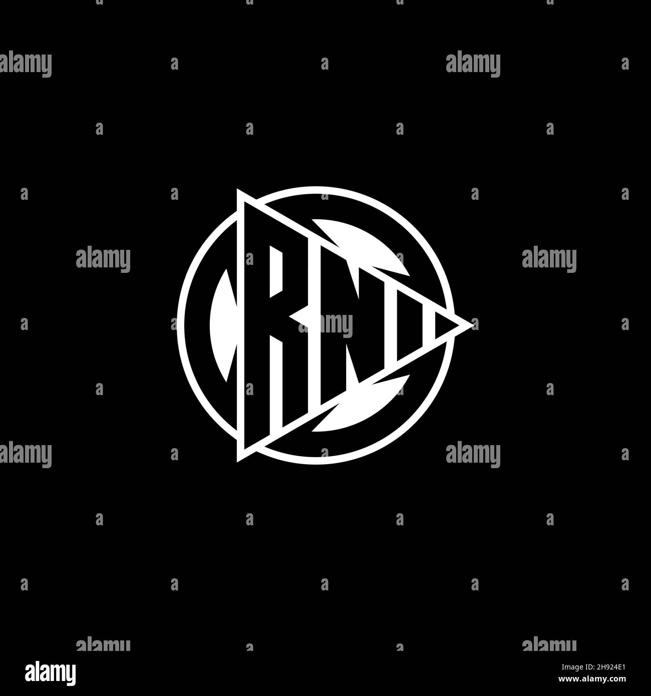 RN Monogram logo letter with triangle play shape and circle rounded style on isolated background. Triangle circle monogram logo, triangle play button Stock Vector
