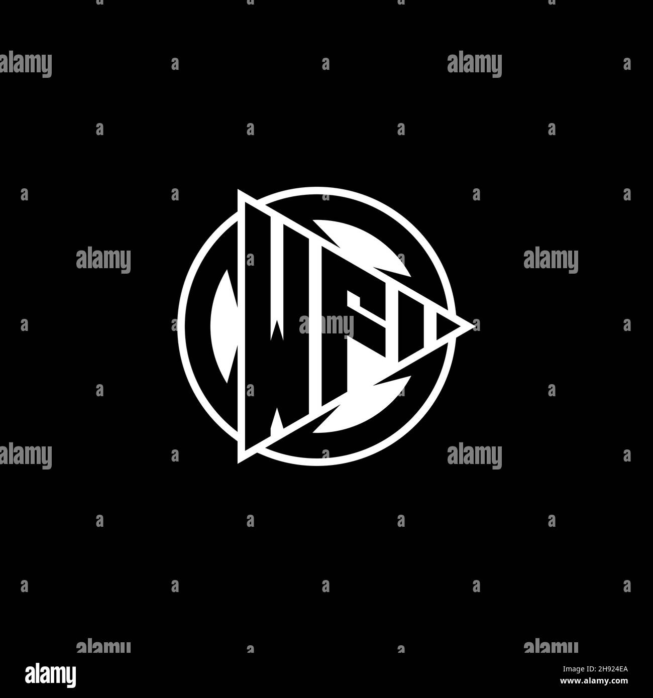 WF Monogram logo letter with triangle play shape and circle rounded style on isolated background. Triangle circle monogram logo, triangle play button Stock Vector