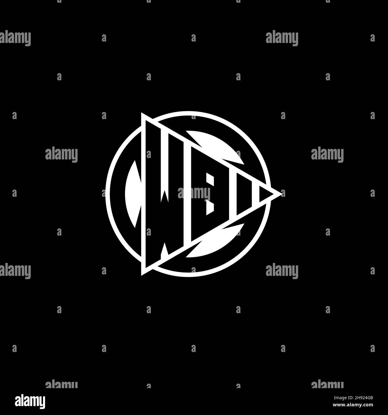 WB Monogram logo letter with triangle play shape and circle rounded style on isolated background. Triangle circle monogram logo, triangle play button Stock Vector