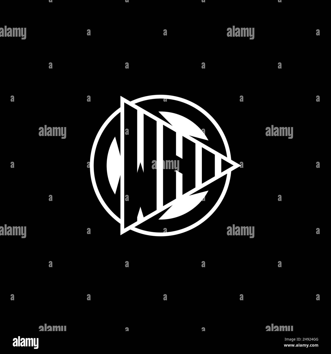 WH Monogram logo letter with triangle play shape and circle rounded style on isolated background. Triangle circle monogram logo, triangle play button Stock Vector