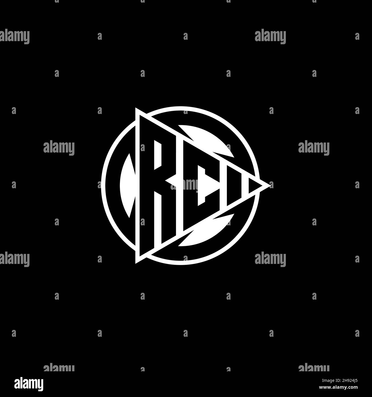 RC Monogram logo letter with triangle play shape and circle rounded style on isolated background. Triangle circle monogram logo, triangle play button Stock Vector