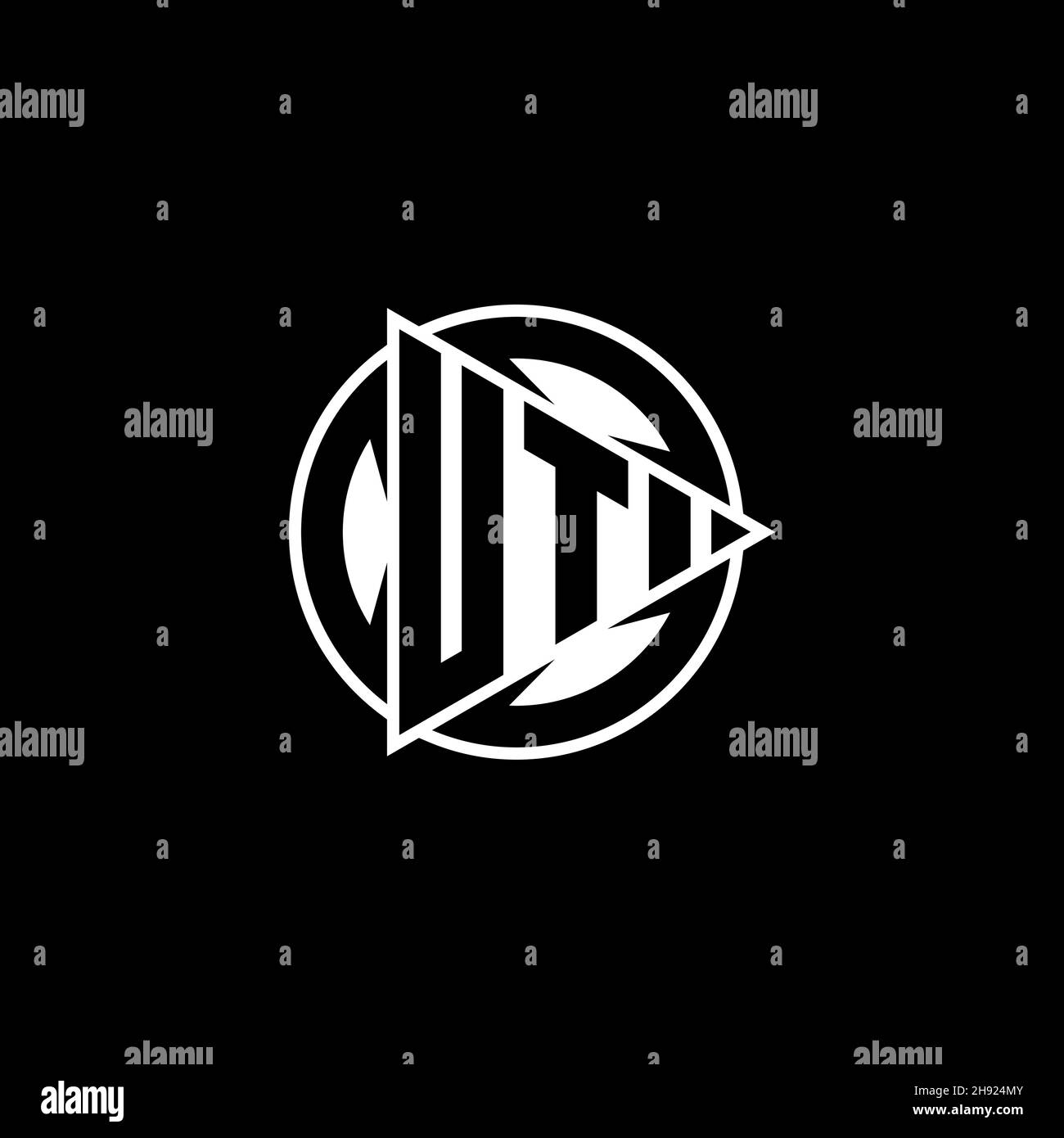 UT Monogram logo letter with triangle play shape and circle rounded style on isolated background. Triangle circle monogram logo, triangle play button Stock Vector