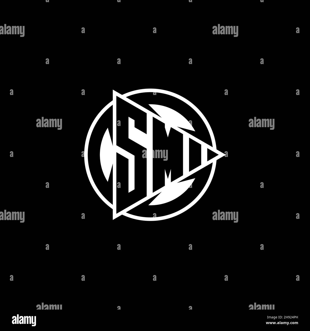 SM Monogram logo letter with triangle play shape and circle rounded style on isolated background. Triangle circle monogram logo, triangle play button Stock Vector