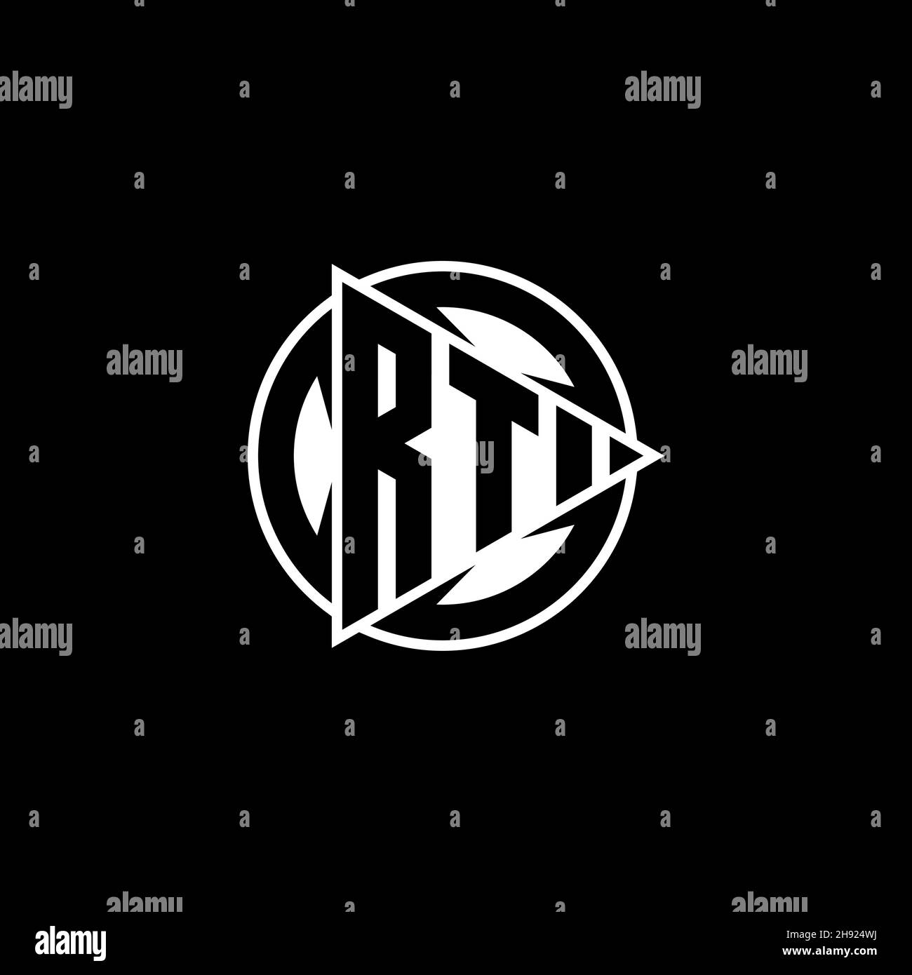 RT Monogram logo letter with triangle play shape and circle rounded style on isolated background. Triangle circle monogram logo, triangle play button Stock Vector