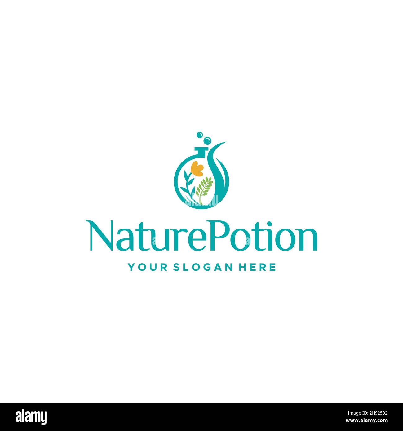 flat NaturePotion Volumetrik Flask logo design Stock Vector