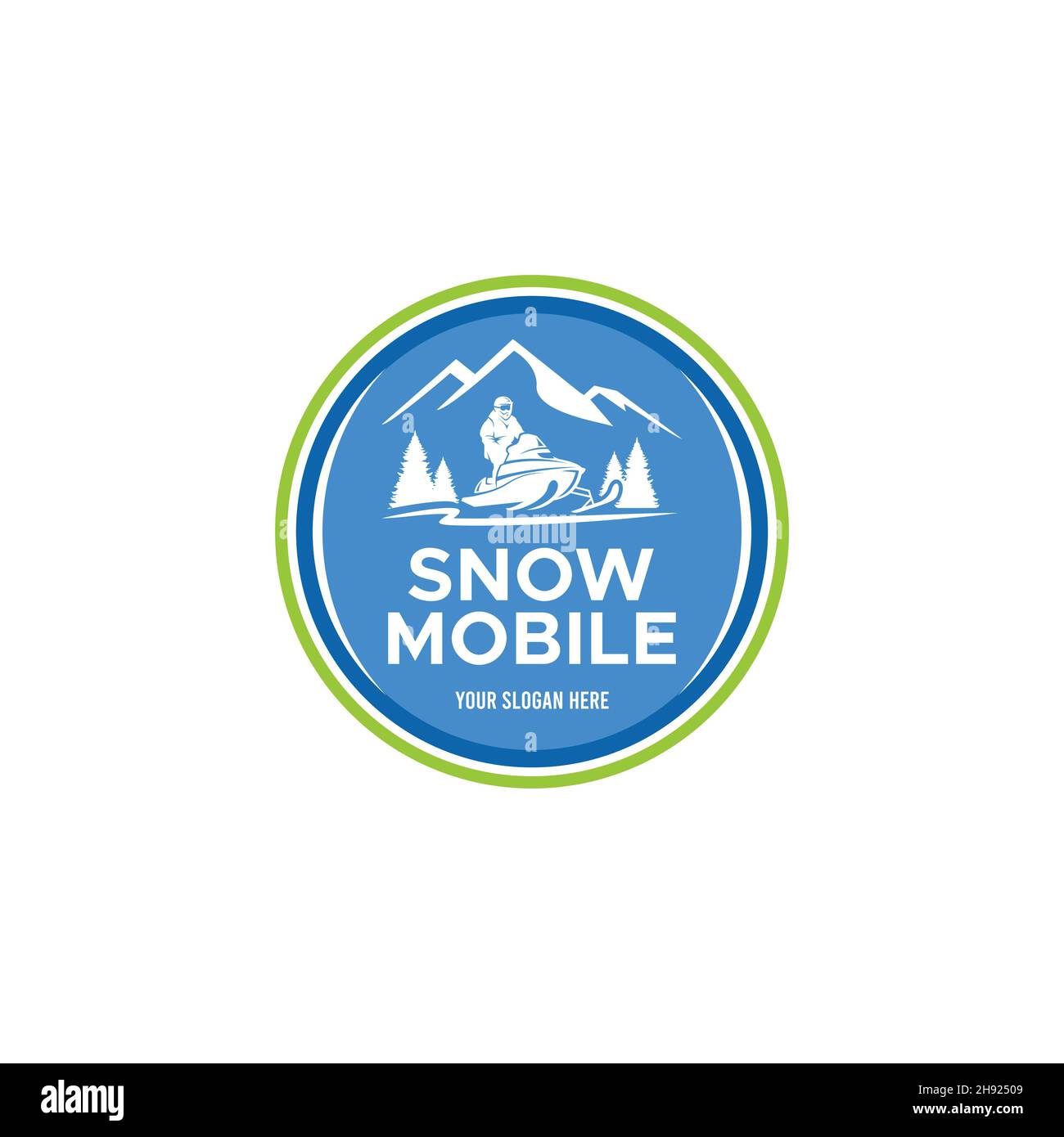 vintage SNOW MOBILE mountain ski tree Logo design Stock Vector