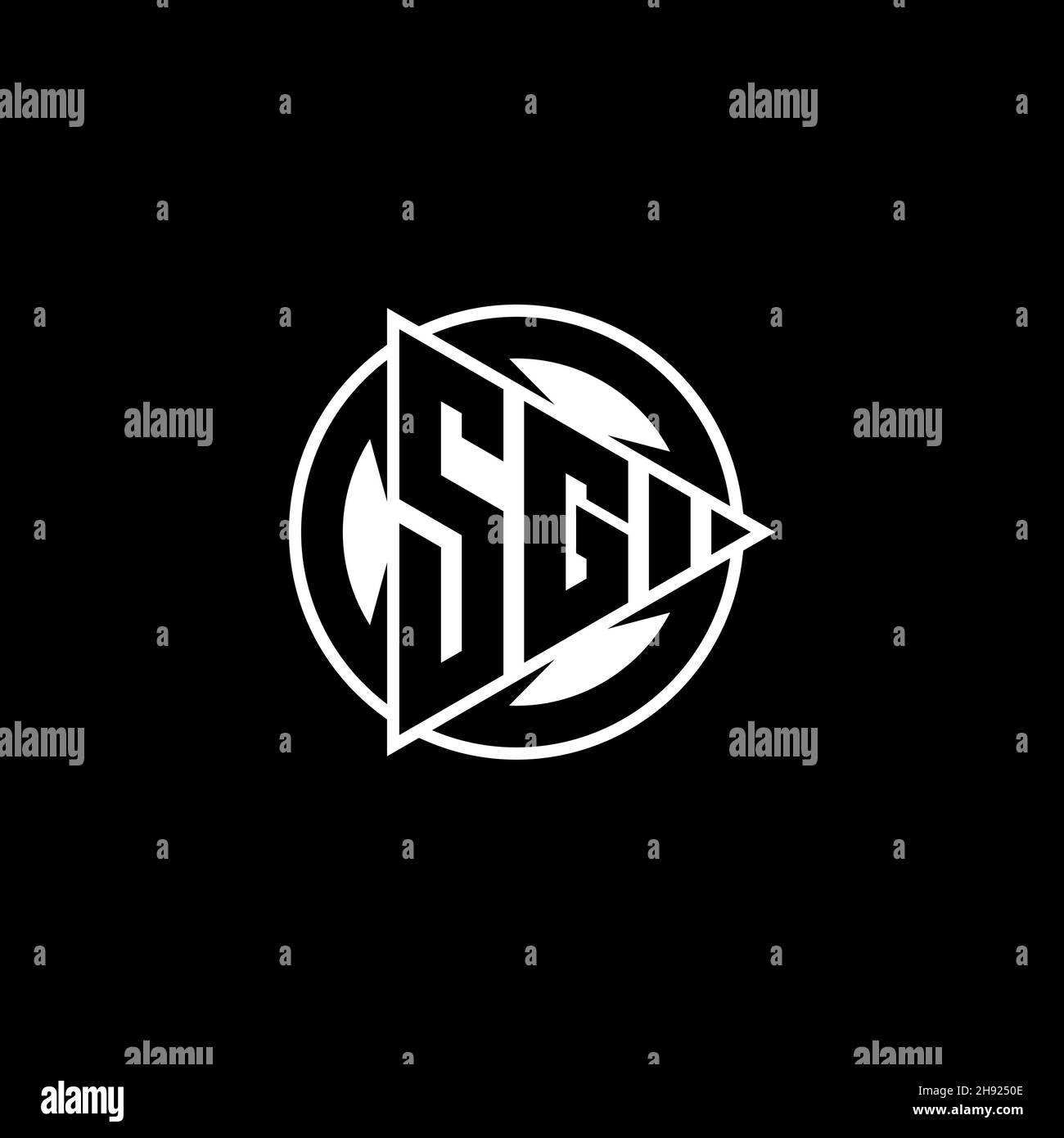SG Monogram logo letter with triangle play shape and circle rounded style on isolated background. Triangle circle monogram logo, triangle play button Stock Vector