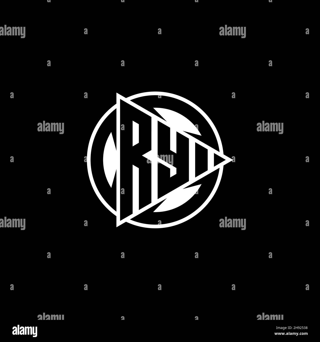 RY Monogram logo letter with triangle play shape and circle rounded style on isolated background. Triangle circle monogram logo, triangle play button Stock Vector