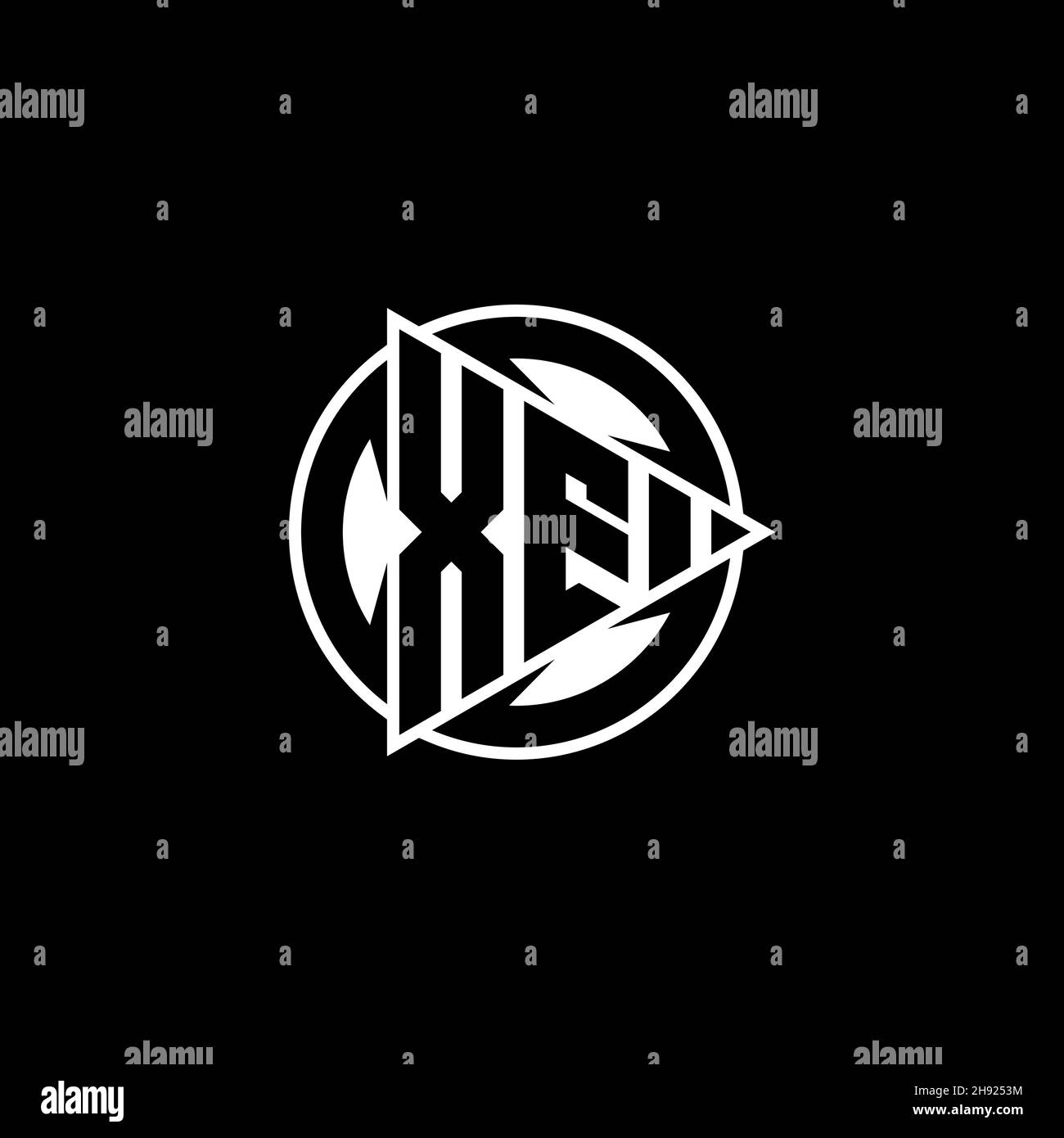 XE Monogram logo letter with triangle play shape and circle rounded style on isolated background. Triangle circle monogram logo, triangle play button Stock Vector