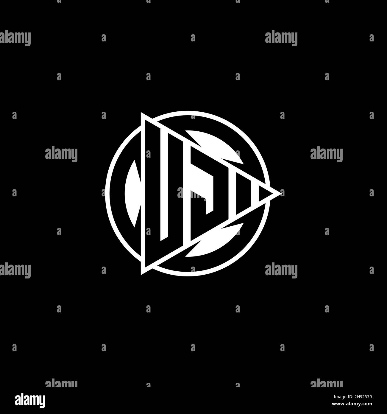 UJ Monogram logo letter with triangle play shape and circle rounded style on isolated background. Triangle circle monogram logo, triangle play button Stock Vector