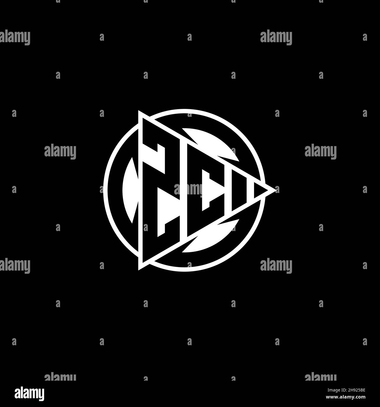 ZC Monogram logo letter with triangle play shape and circle rounded ...