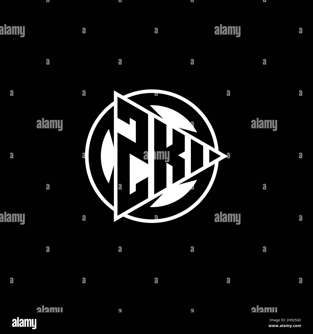 ZK Monogram logo letter with triangle play shape and circle rounded ...