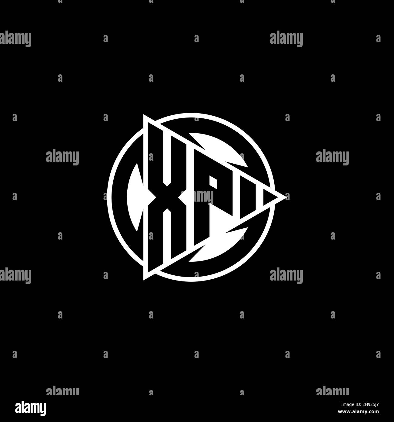 XP Monogram logo letter with triangle play shape and circle rounded style on isolated background. Triangle circle monogram logo, triangle play button Stock Vector