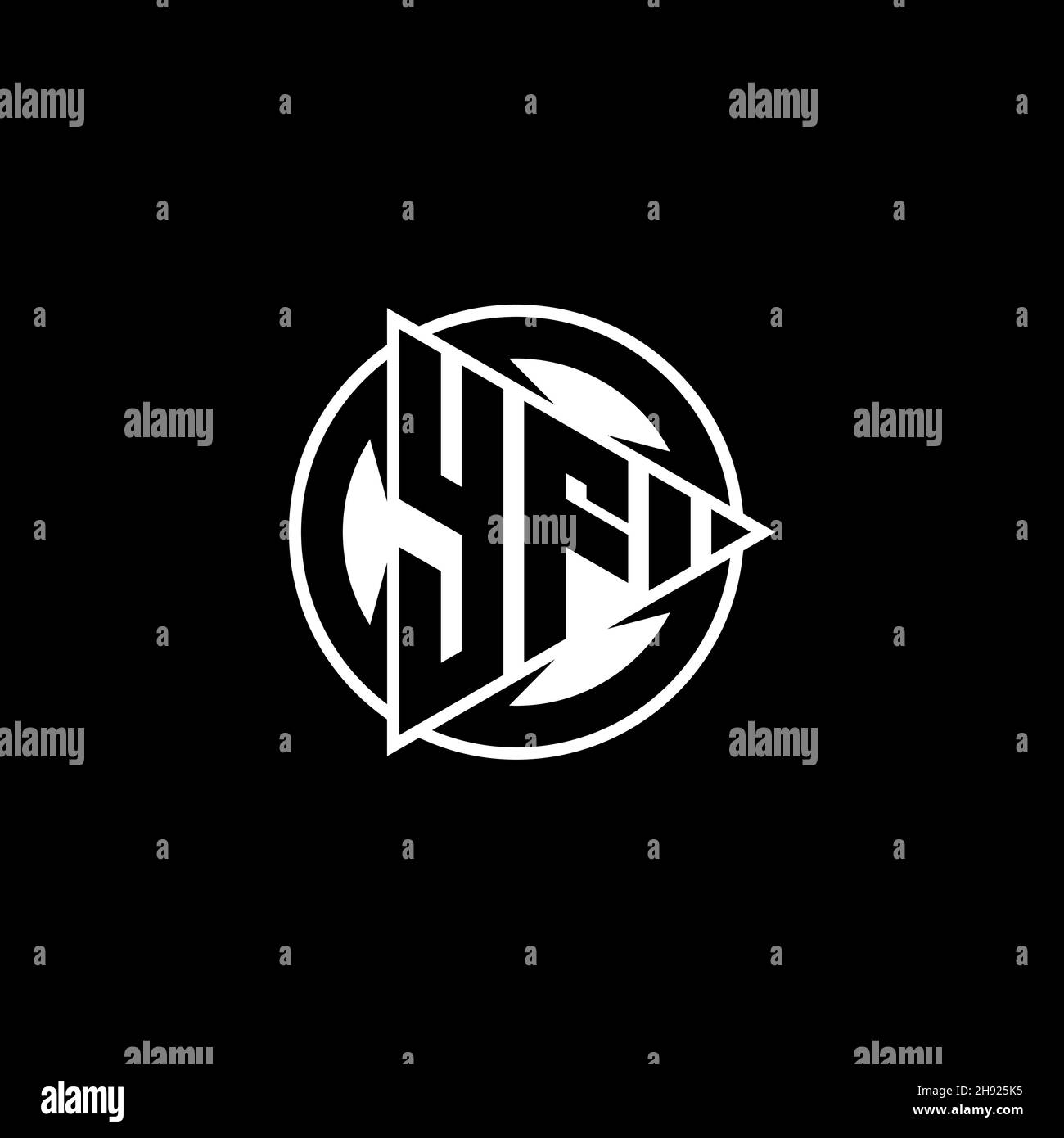 YF Monogram logo letter with triangle play shape and circle rounded style on isolated background. Triangle circle monogram logo, triangle play button Stock Vector