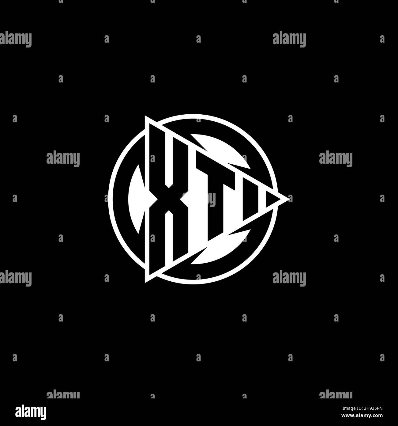 XT Monogram logo letter with triangle play shape and circle rounded style on isolated background. Triangle circle monogram logo, triangle play button Stock Vector