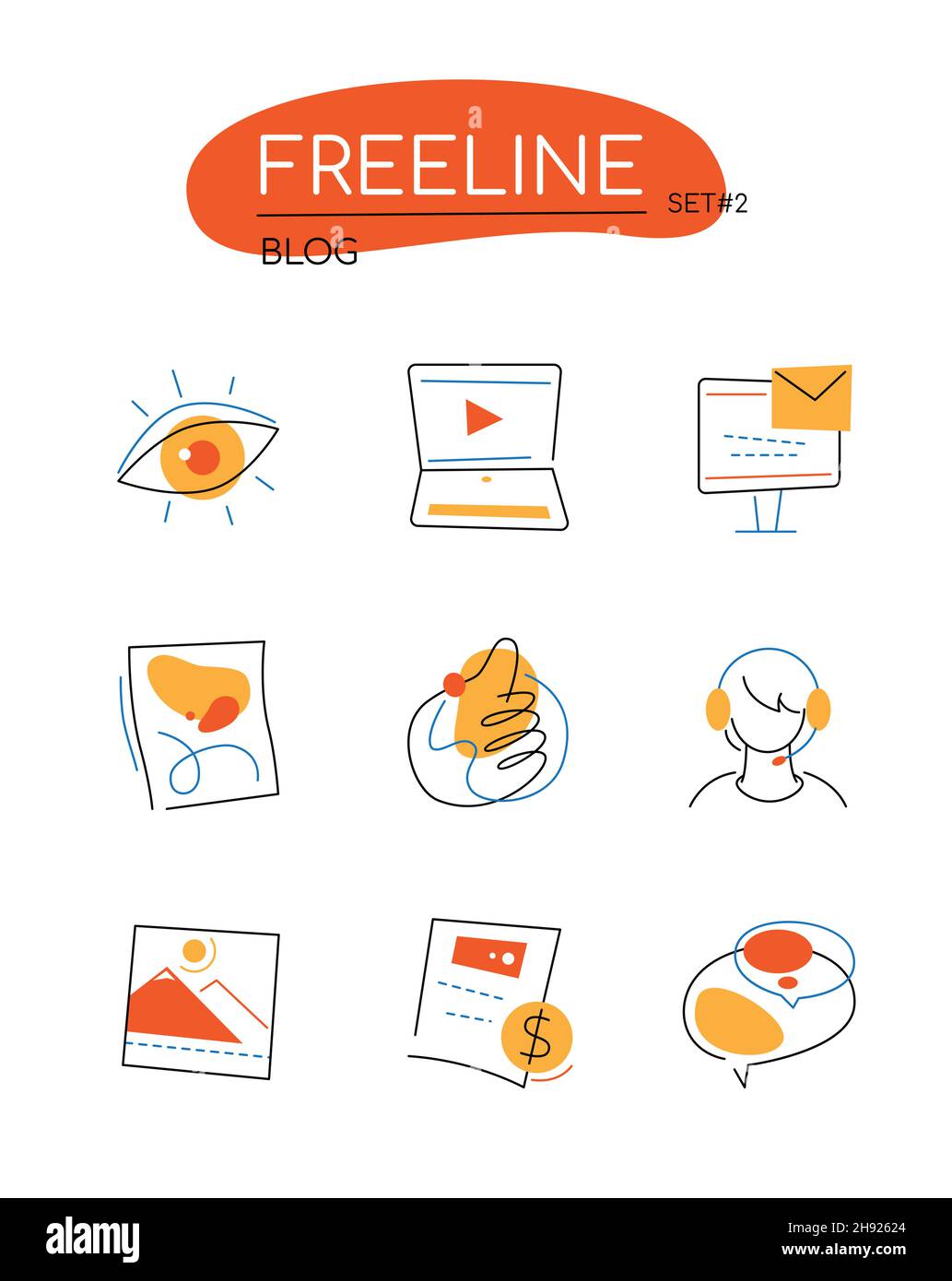Blog - modern colorful line design style icons set on white background ...