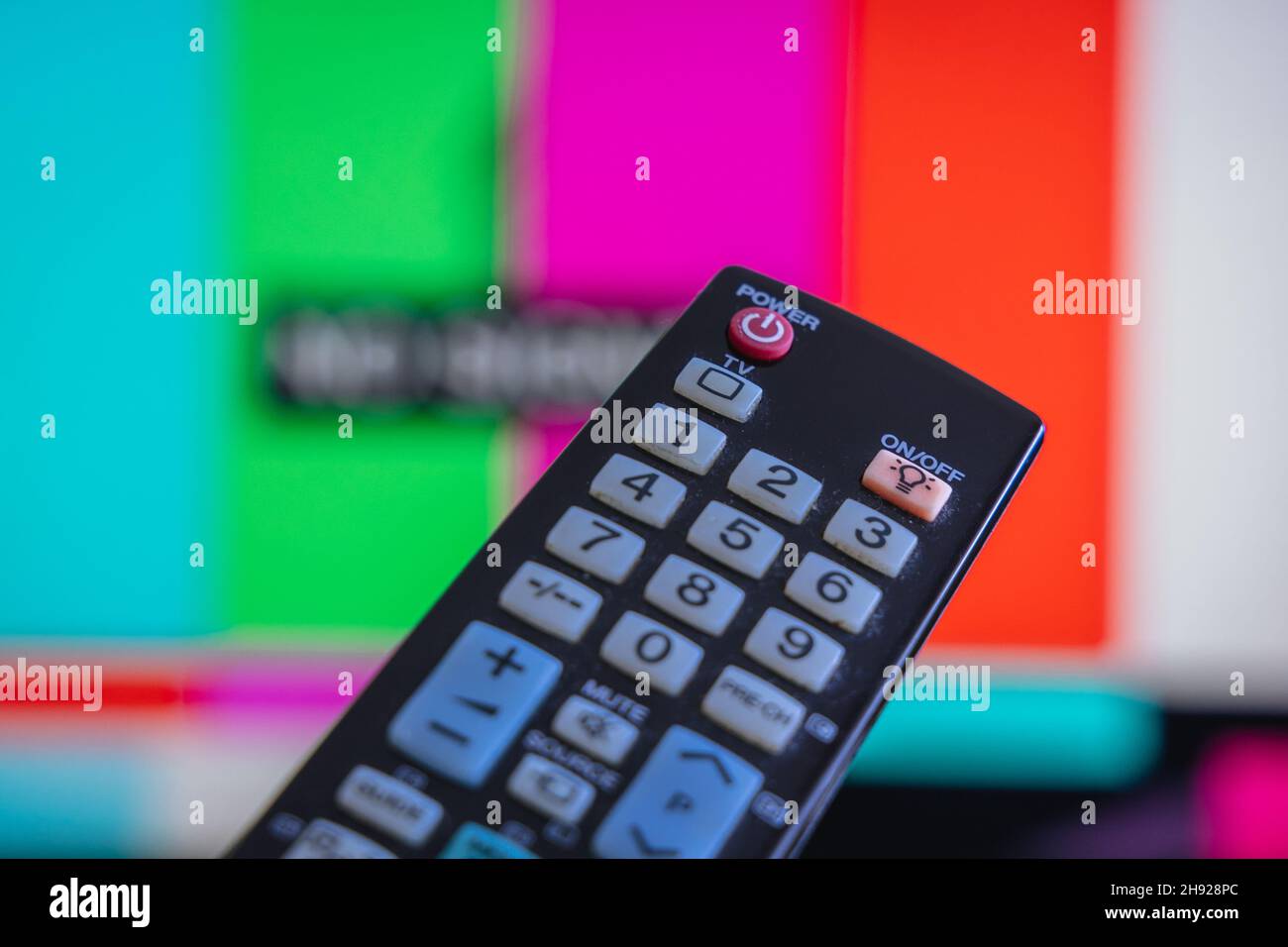 TV remote control with No Signal Background Stock Photo