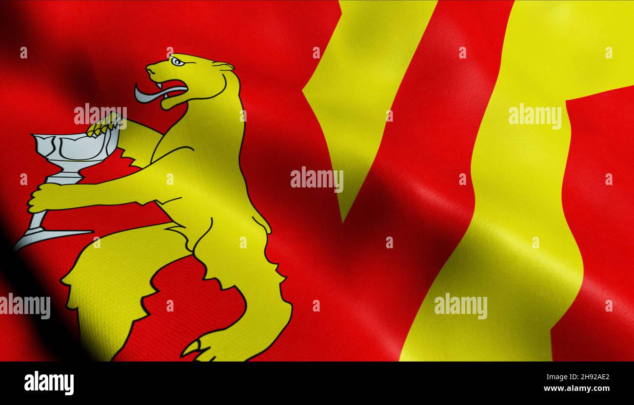 3D Illustration of a waving Poland city flag of Stronie Slaskie Stock Photo