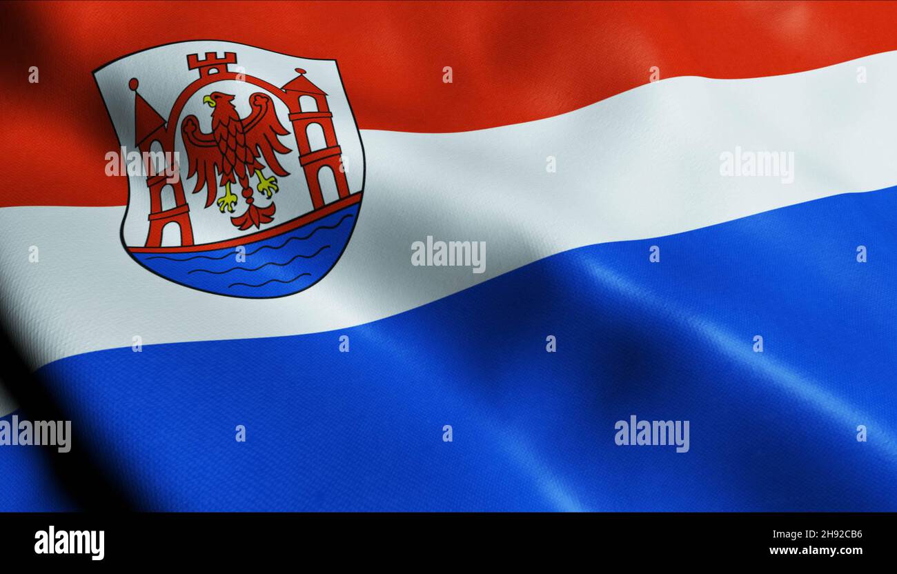 3D Illustration of a waving Poland city flag of Drawsko Pomorskie Stock Photo