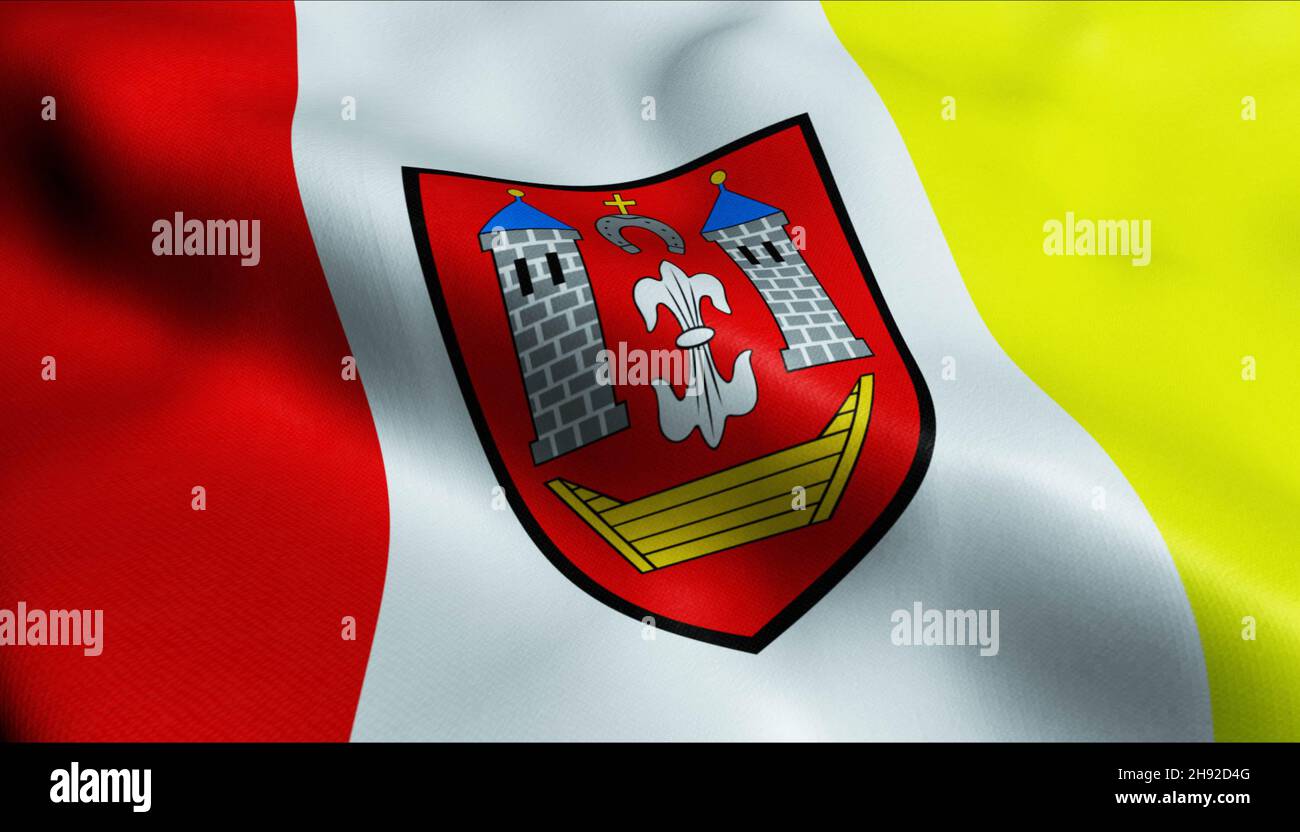3D Illustration of a waving Poland city flag of Borek Wielkopolski Stock Photo
