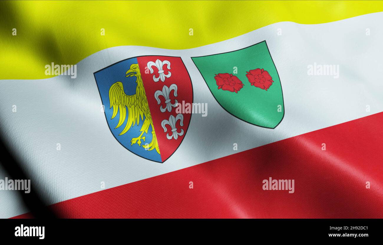 3D Illustration of a waving Poland city flag of Bielsko Biala Stock Photo
