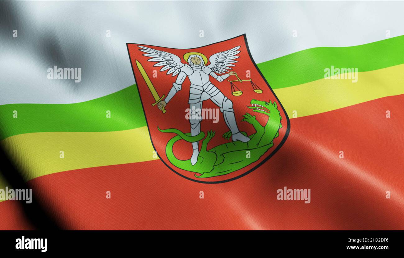3D Illustration of a waving Poland city flag of Biala Podlaska Stock Photo