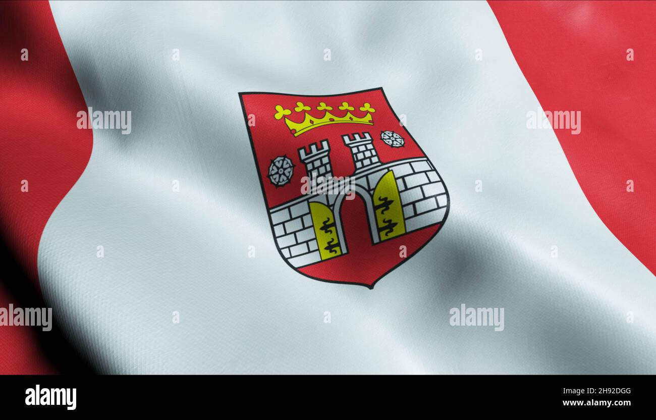 3D Illustration of a waving Poland city flag of Bedzin Stock Photo