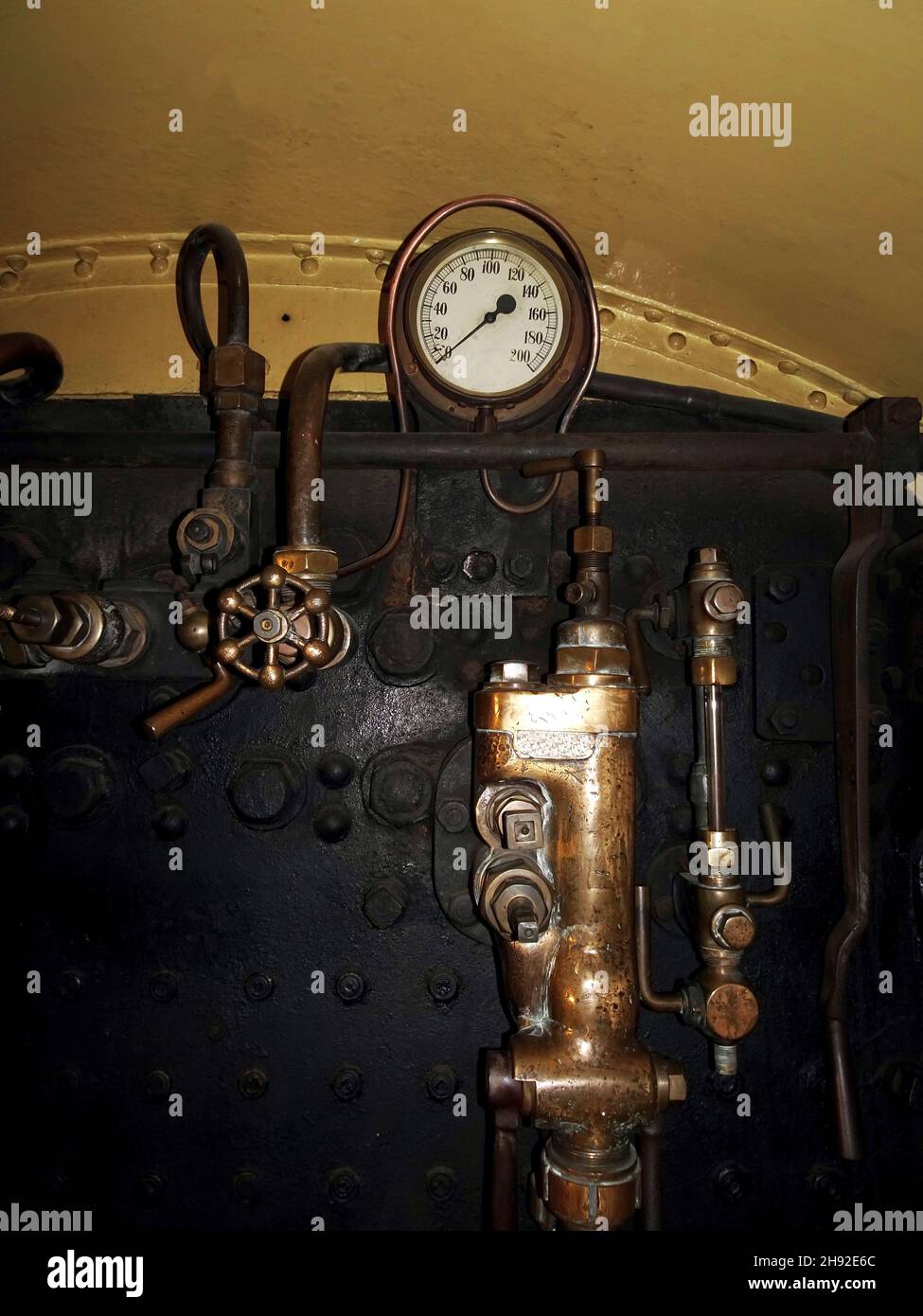Interior of vintage steam locomotive Stock Photo