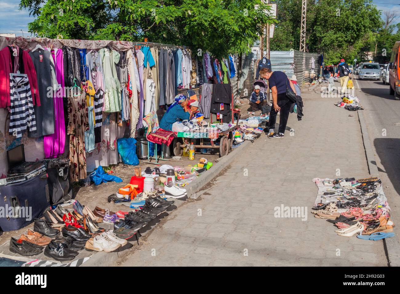 BISHKEK, KYRGYZSTAN - MAY 19, 2017: Various items for sale at a flea