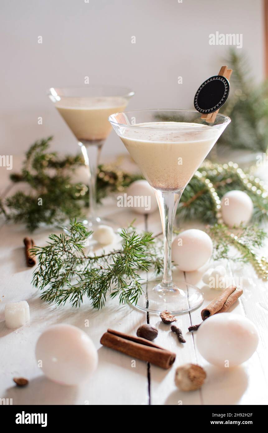 Eggnog with cinnamon and nutmeg for Christmas and winter holidays